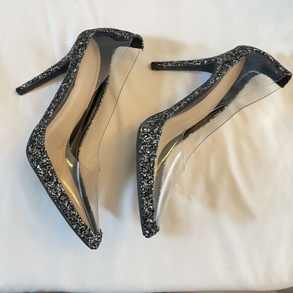 WILD DIVA PVC/GUNMETAL GLITTER SHOES.  NEW - Picture 5 of 7